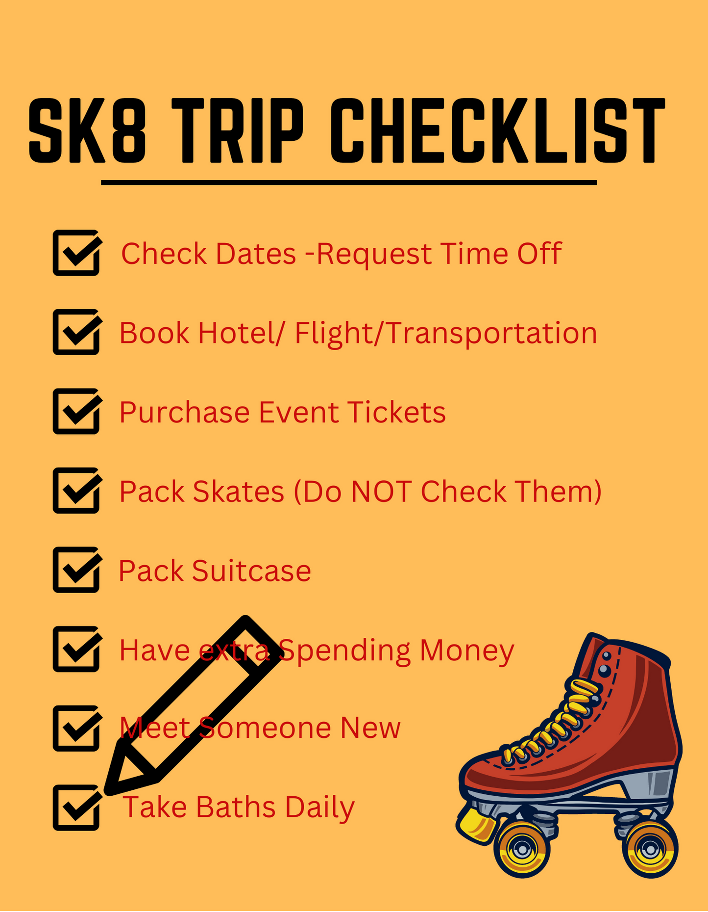 Sk8 Trip Checklist